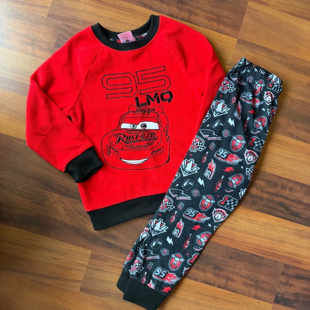 Disney Pixar Cars Lightning McQueen Red‎ Fleece Pajama Set Boys Size 5/6 95 LMQ